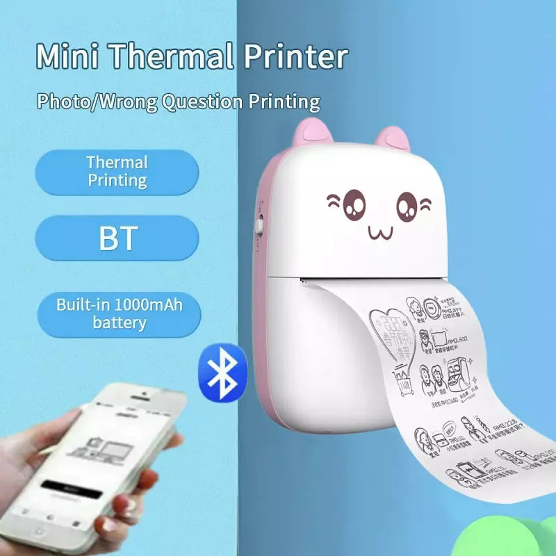 Portable Thermal Printer MINI - Wireless BT 203dpi Photo Label Memo Printing (Pink)-1