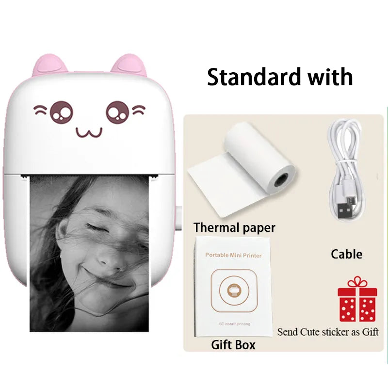 Portable Thermal Printer MINI - Wireless BT 203dpi Photo Label Memo Printing (Pink)-2